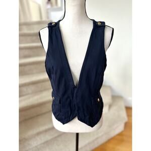 Vintage Cache Y2K Navy Naval Style Vest Brass Button Epaulet Design Military